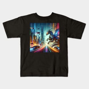 Cyber Wyvern: Velocity Over the Neon Nexus Kids T-Shirt